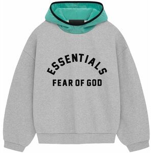 Fear of God Essentials Light Heather Grey Mint Leaf Nylon Fleece Hoodie | NEW